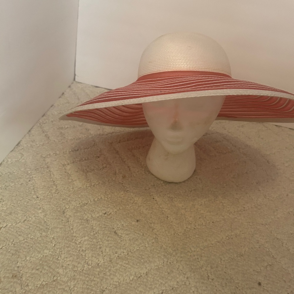 Chic White and Red Wide-Brimmed Hat